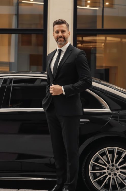 chauffeur standing with car 2